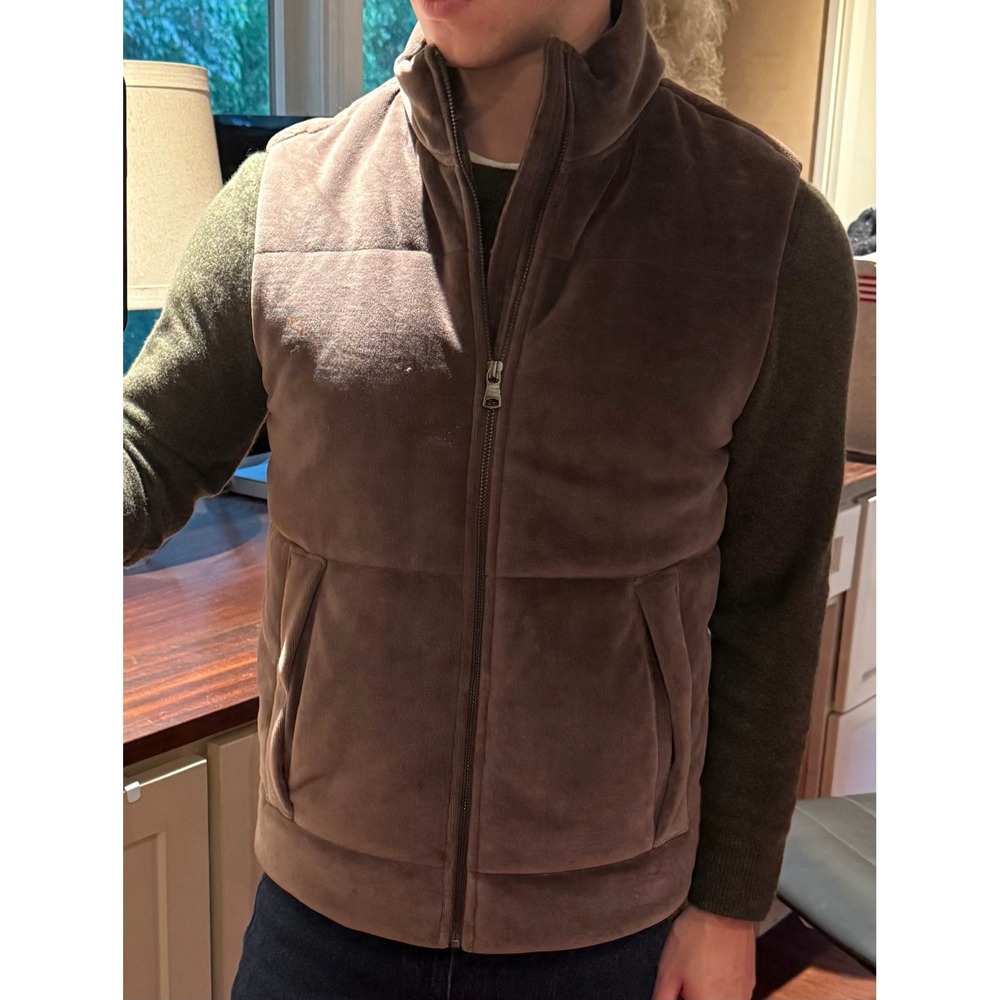 Banana Republic Mens Chocolate Brown Microsuede Puffer Vest Small Mock Neck